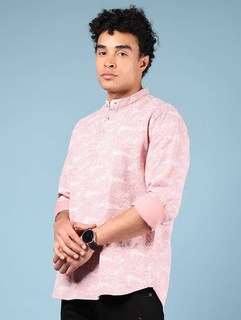 men printed mandarin neck short kurta - 22167552 -  Standard Image - 1