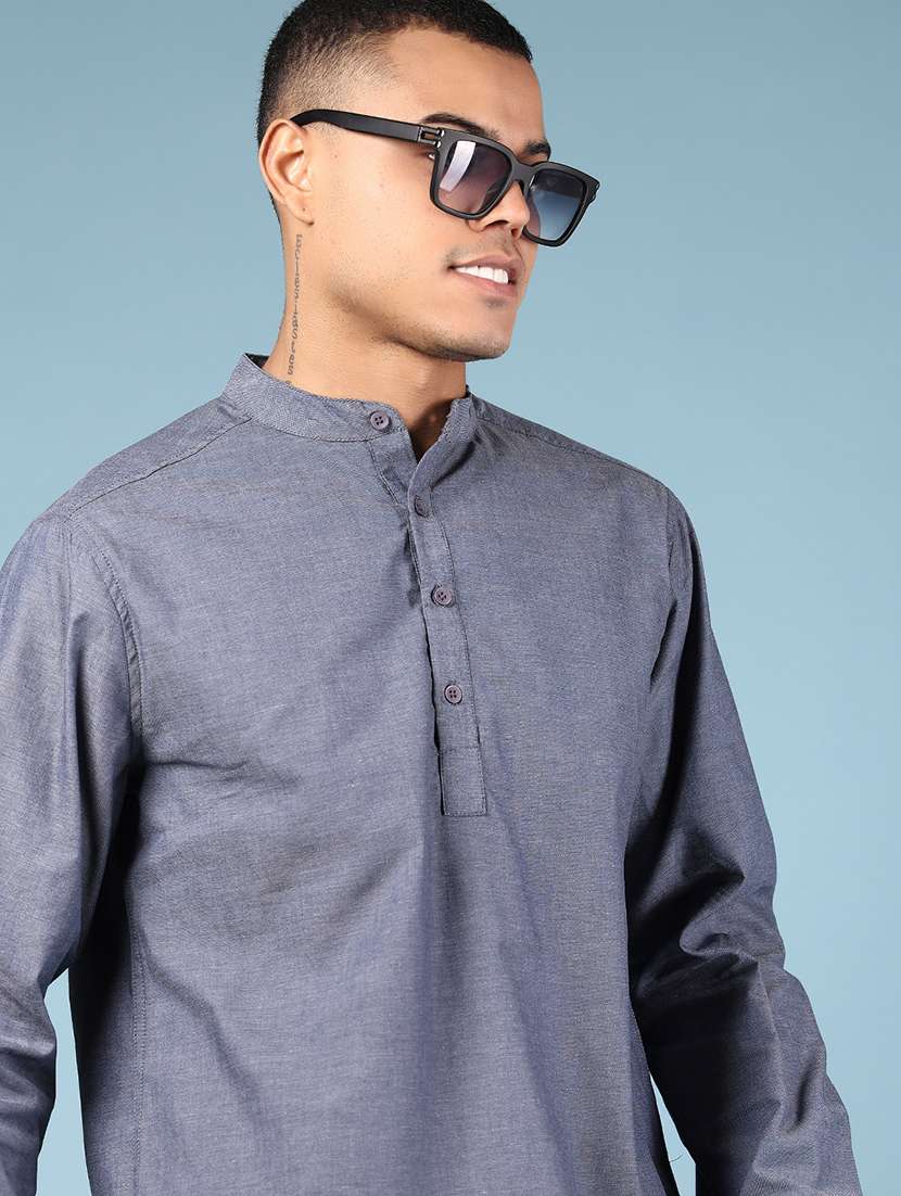 men solid mandarin neck short kurta