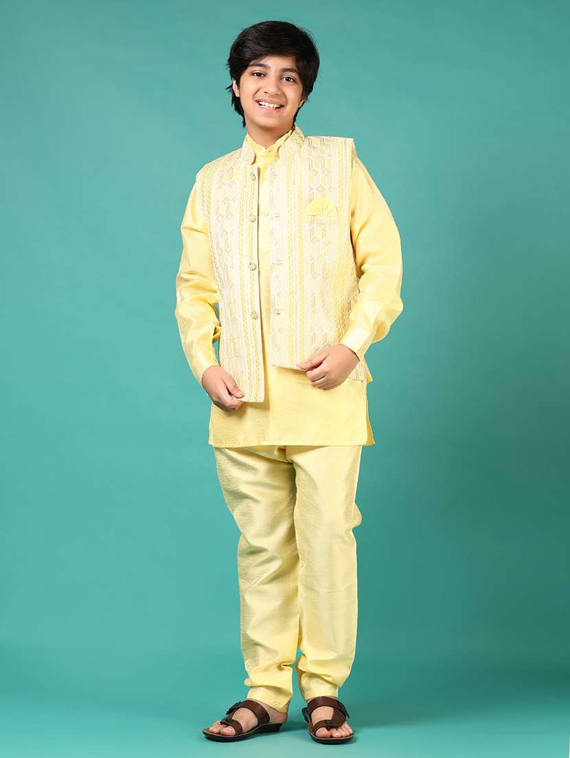 boys embroidered kurta and pyjama set with jacket - 22167579 -  Standard Image - 1