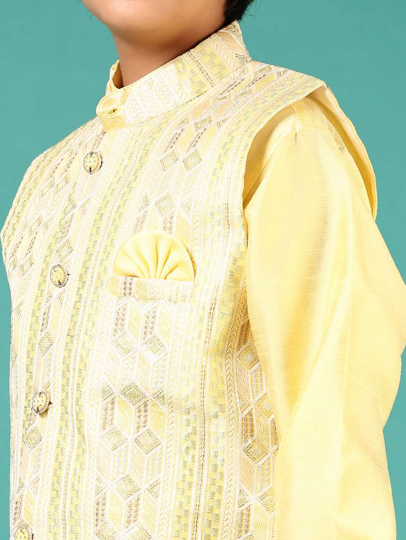 boys embroidered kurta and pyjama set with jacket - 22167579 -  Standard Image - 4