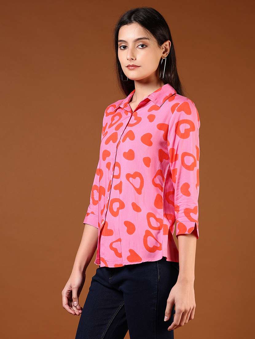 women printed three quarter sleeve regular fit shirt - 22167616 -  Standard Image - 1