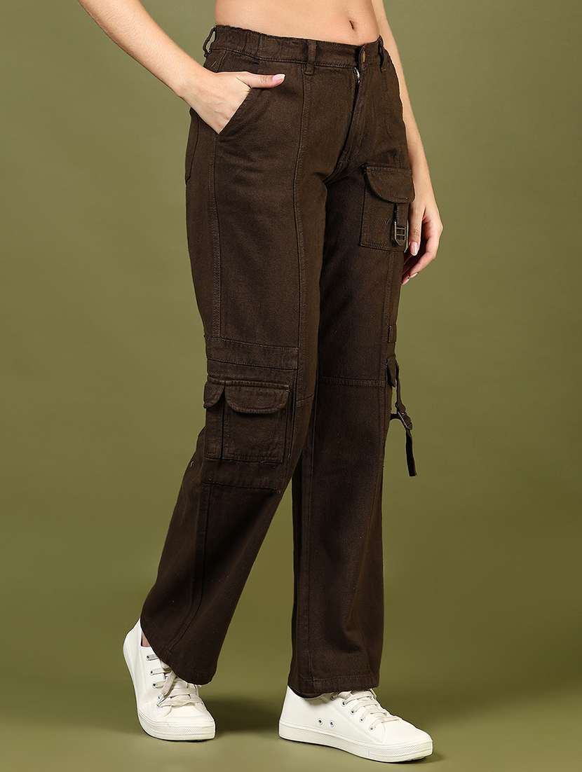 women solid mid rise regular fit cargo - 22167639 -  Standard Image - 1