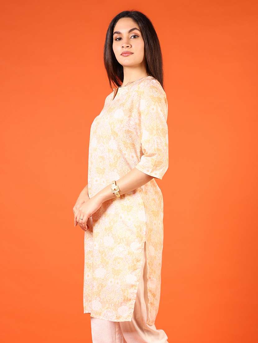 women floral printed three quarter sleeve straight kurta - 22167651 -  Standard Image - 1