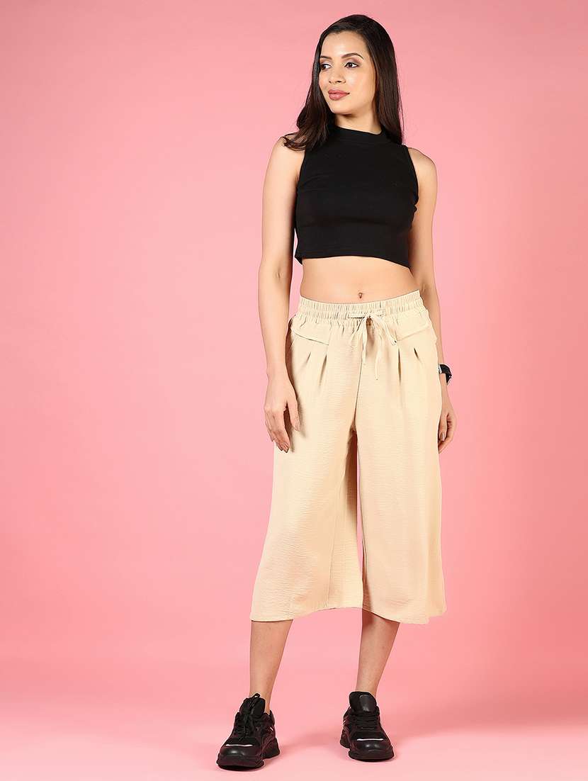 women solid mid rise relaxed fit capri - 22167721 -  Standard Image - 4