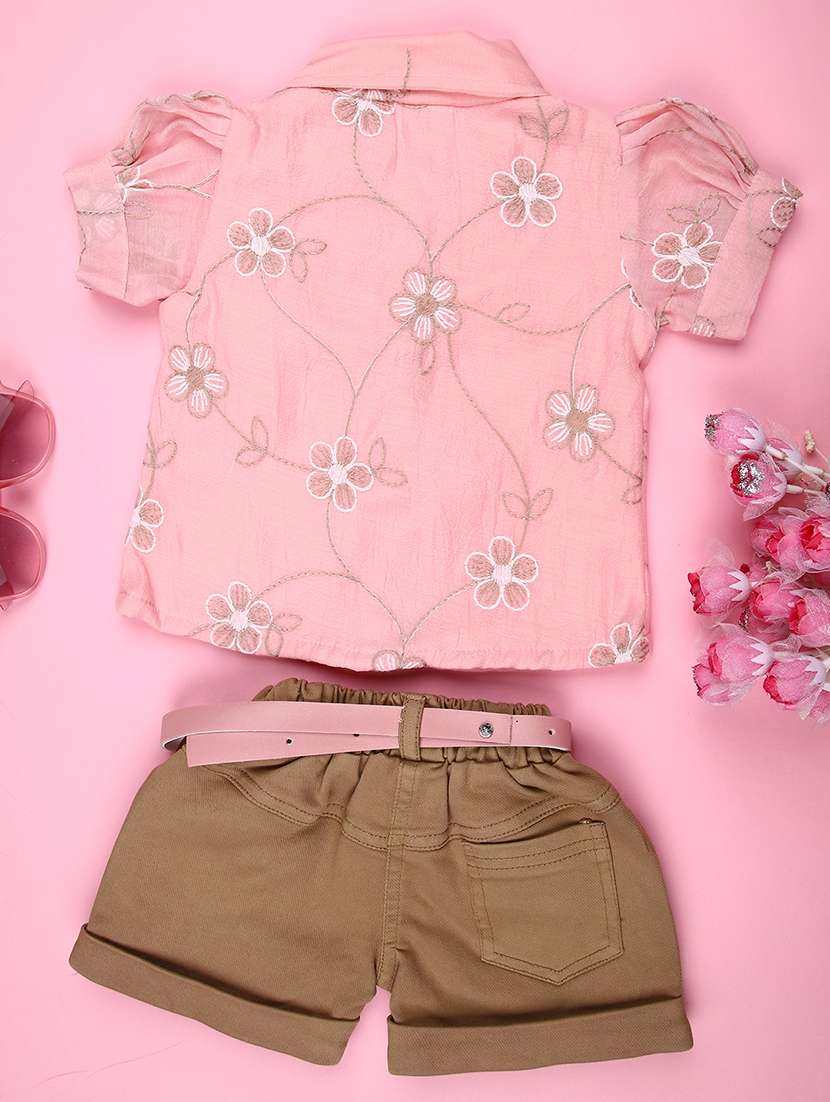 girls embroidered top and shorts co-ord set - 22167864 -  Standard Image - 1