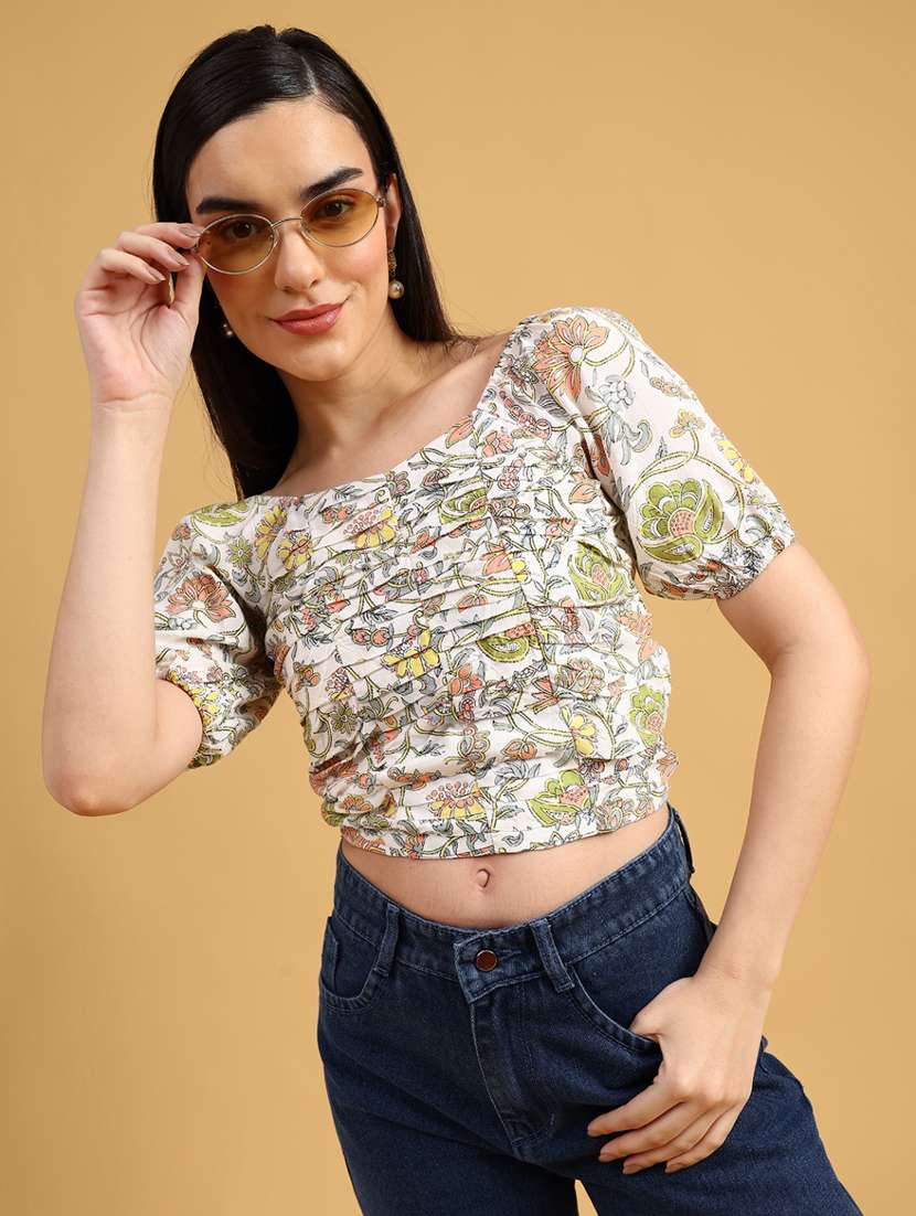women printed boat neck crop top  - 22167868 -  Standard Image - 1