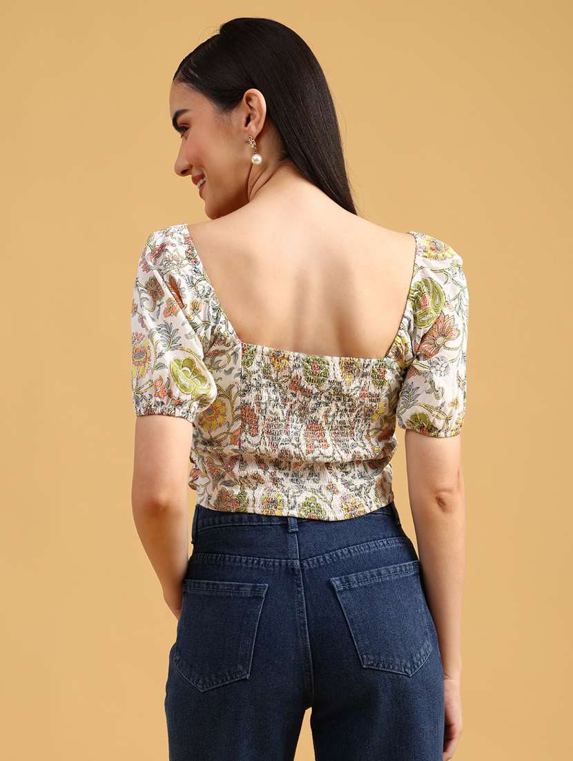 women printed boat neck crop top  - 22167868 -  Standard Image - 4