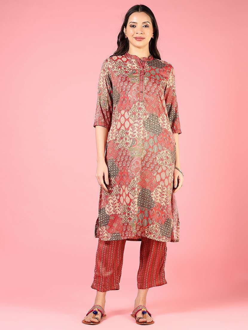 women three quarter sleeve kurta and pant set - 22167875 -  Standard Image - 1