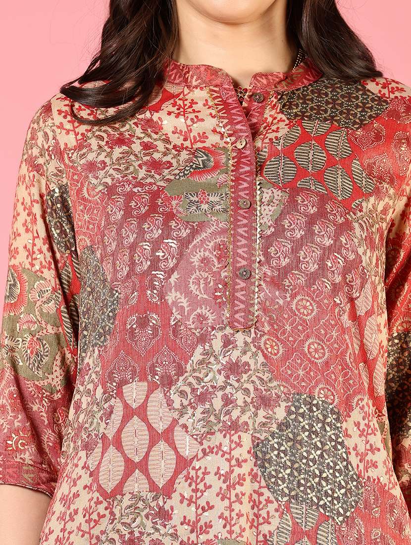 women three quarter sleeve kurta and pant set - 22167875 -  Standard Image - 4