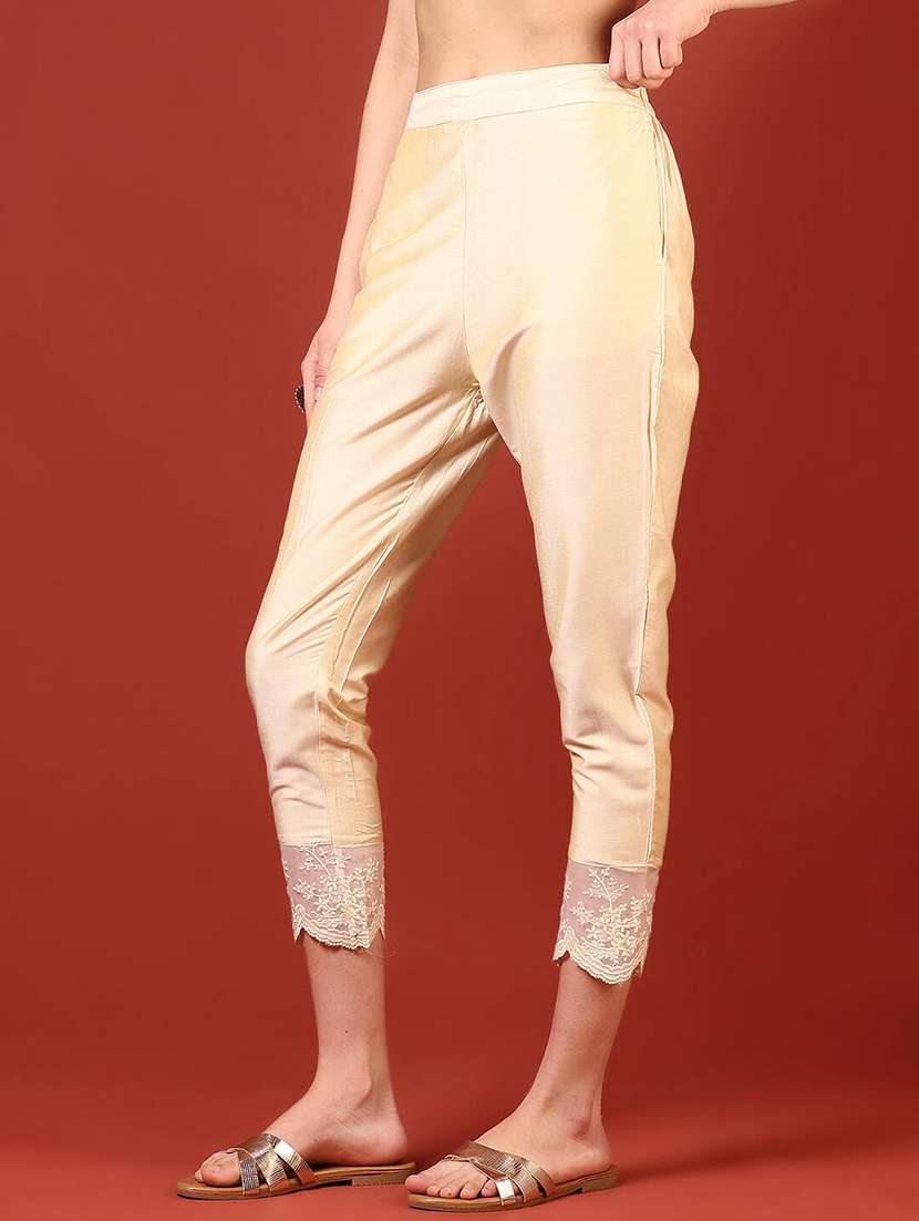 Women Solid High Rise Lace Hem Tapered Pants - 22167880 -  Standard Image - 1