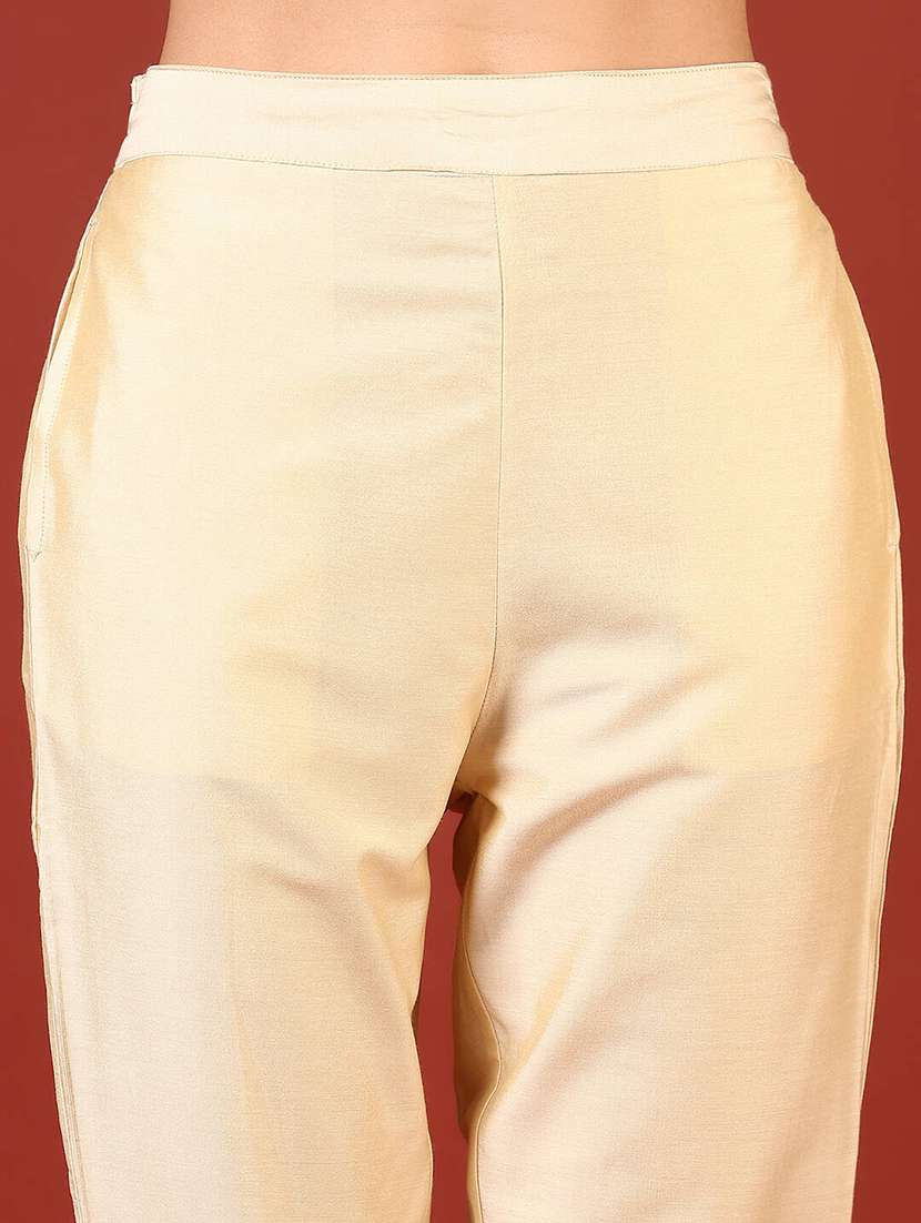 Women Solid High Rise Lace Hem Tapered Pants - 22167880 -  Standard Image - 4