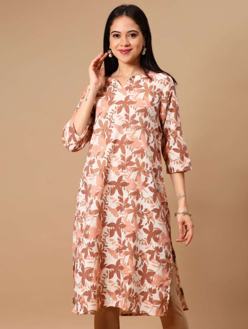 women floral printed three quarter sleeve straight kurta