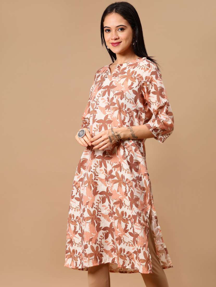 women floral printed three quarter sleeve straight kurta - 22167943 -  Standard Image - 1