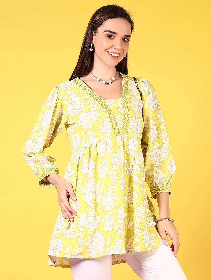 women floral printed three quarter sleeve flared kurti - 22168009 -  Standard Image - 1