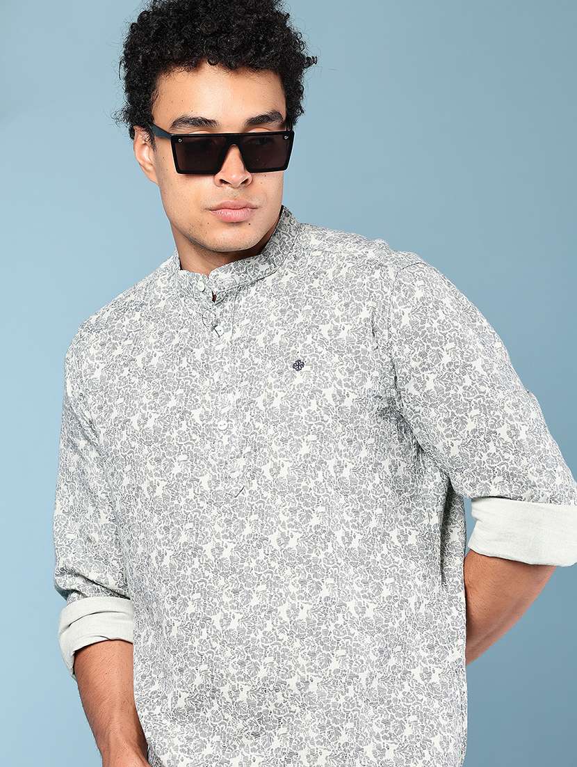 men printed mandarin neck short kurta