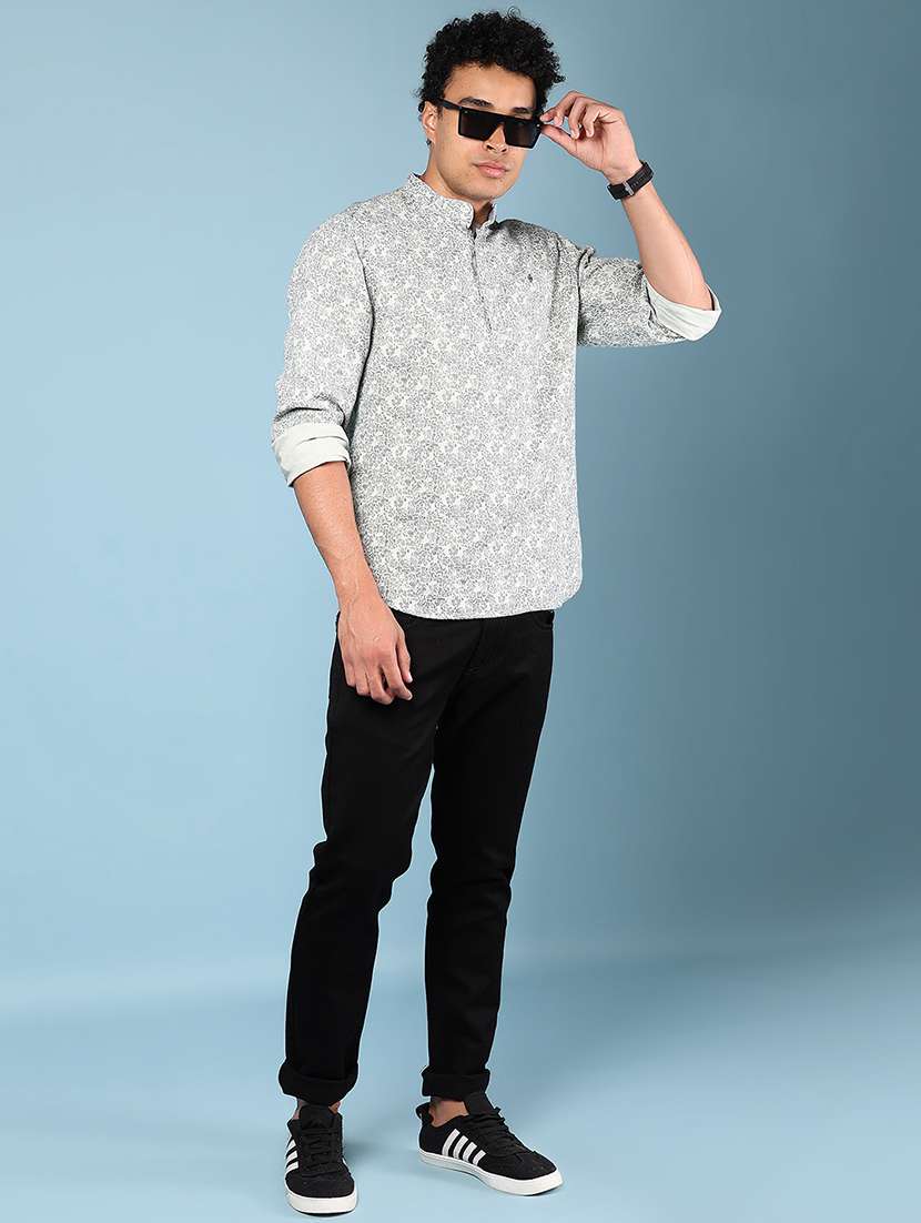 men printed mandarin neck short kurta - 22168100 -  Standard Image - 4