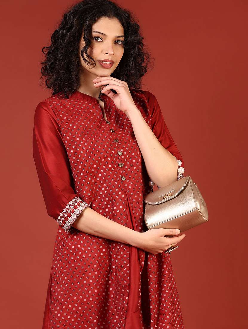 women printed three quarter sleeve a-line kurta - 22168127 -  Standard Image - 4