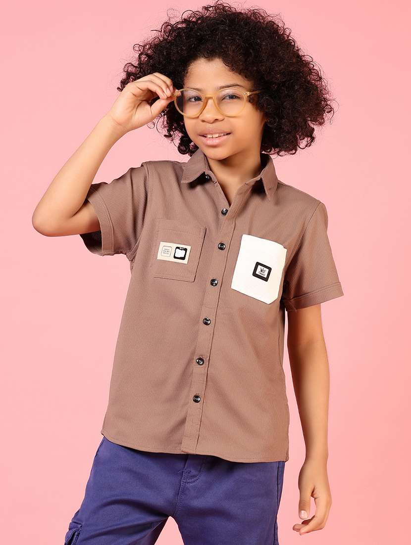 boys solid short sleeve casual shirt