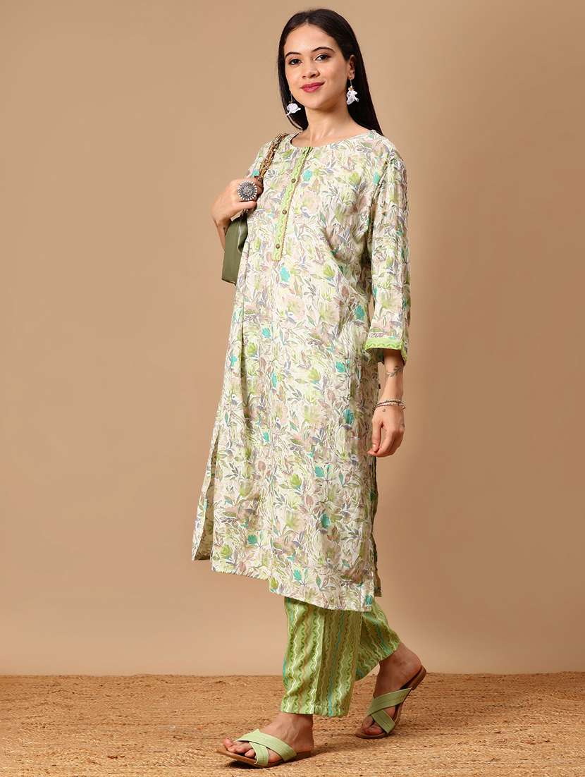 Women Floral Printed Three Quarter Sleeve Kurta Pant Set - 22168576 -  Standard Image - 1