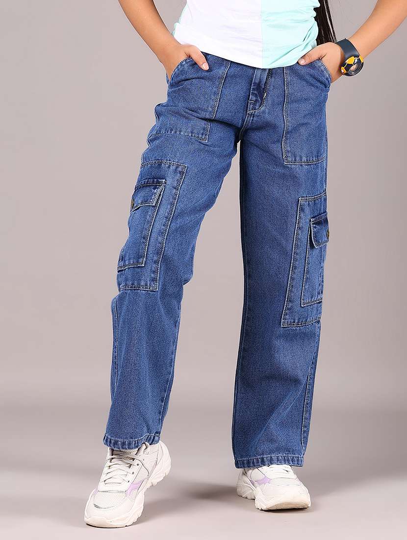 girls solid mid rise straight fit cargo - 22168643 -  Standard Image - 1