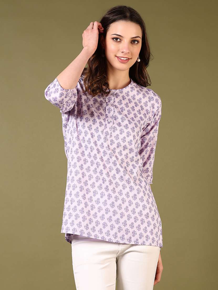 women floral printed three quarter sleeve straight kurti - 22168674 -  Standard Image - 1