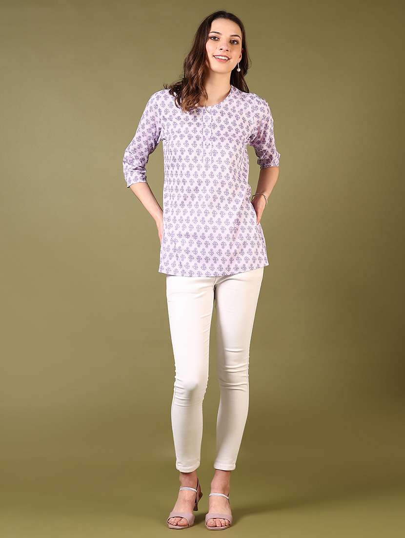 women floral printed three quarter sleeve straight kurti - 22168674 -  Standard Image - 4