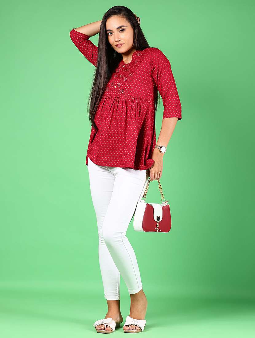 women printed three quarter sleeve flared kurti - 22168675 -  Standard Image - 4