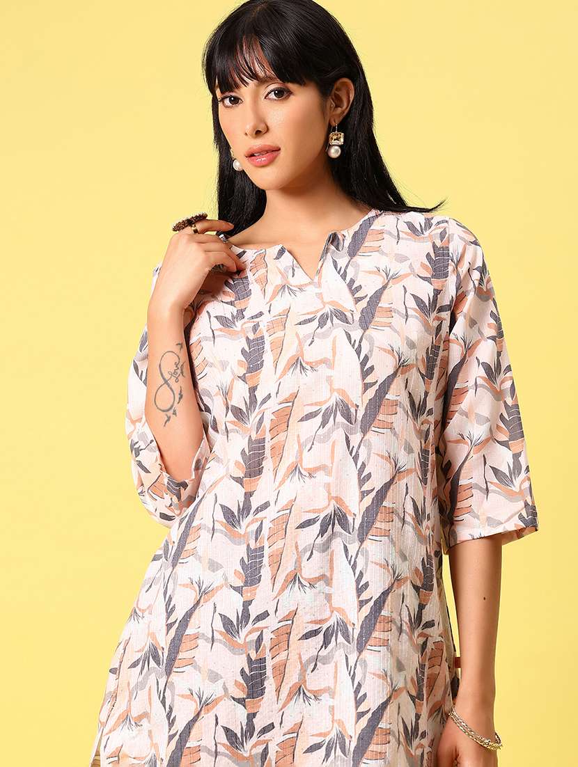 women printed three quarter sleeve straight kurta - 22168678 -  Standard Image - 1