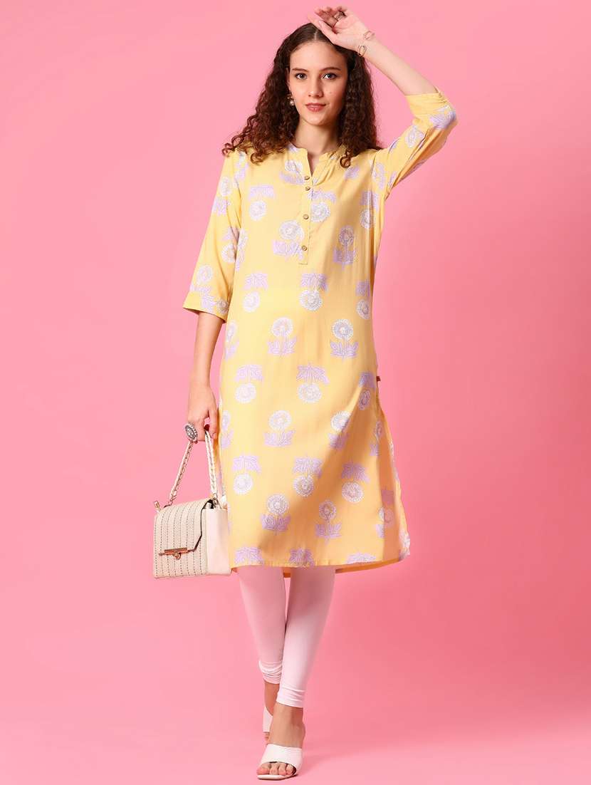 women floral printed three quarter sleeve straight kurta - 22168802 -  Standard Image - 4