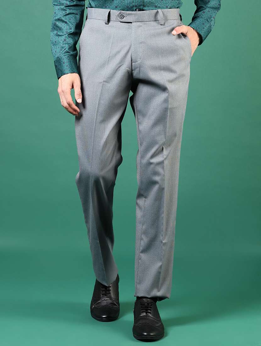 men solid mid rise flat front formal trouser