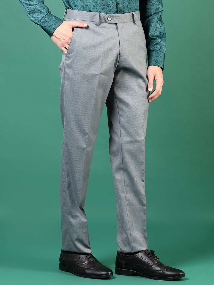 men solid mid rise flat front formal trouser - 22168902 -  Standard Image - 1