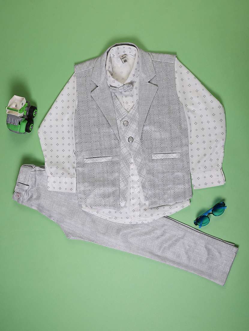 boys checkered long sleeve trouser shirt with waistcoat set