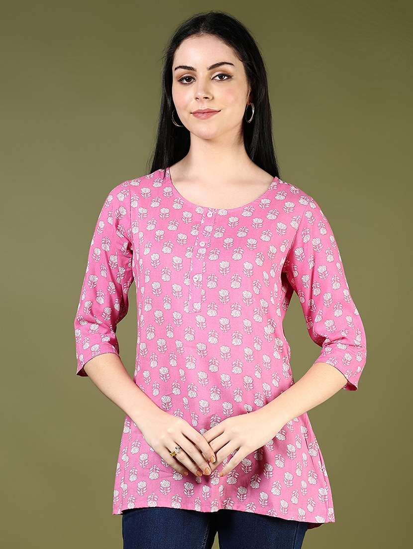 women floral printed three quarter sleeve straight kurti - 22169178 -  Standard Image - 1