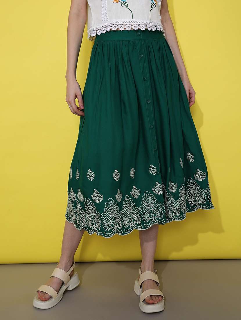 women solid with work mid rise rise flared skirt - 22169180 -  Standard Image - 1