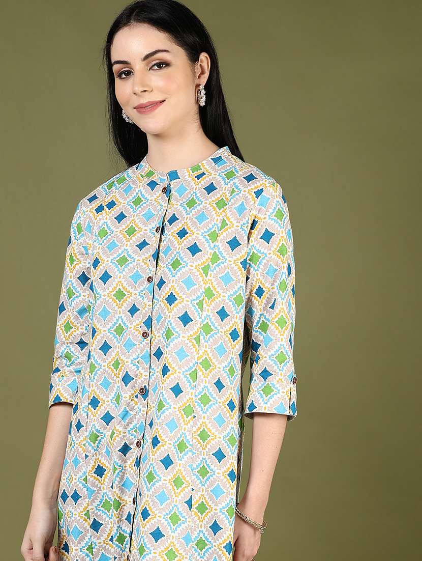 women printed three quarter sleeve a-line kurta - 22169181 -  Standard Image - 4