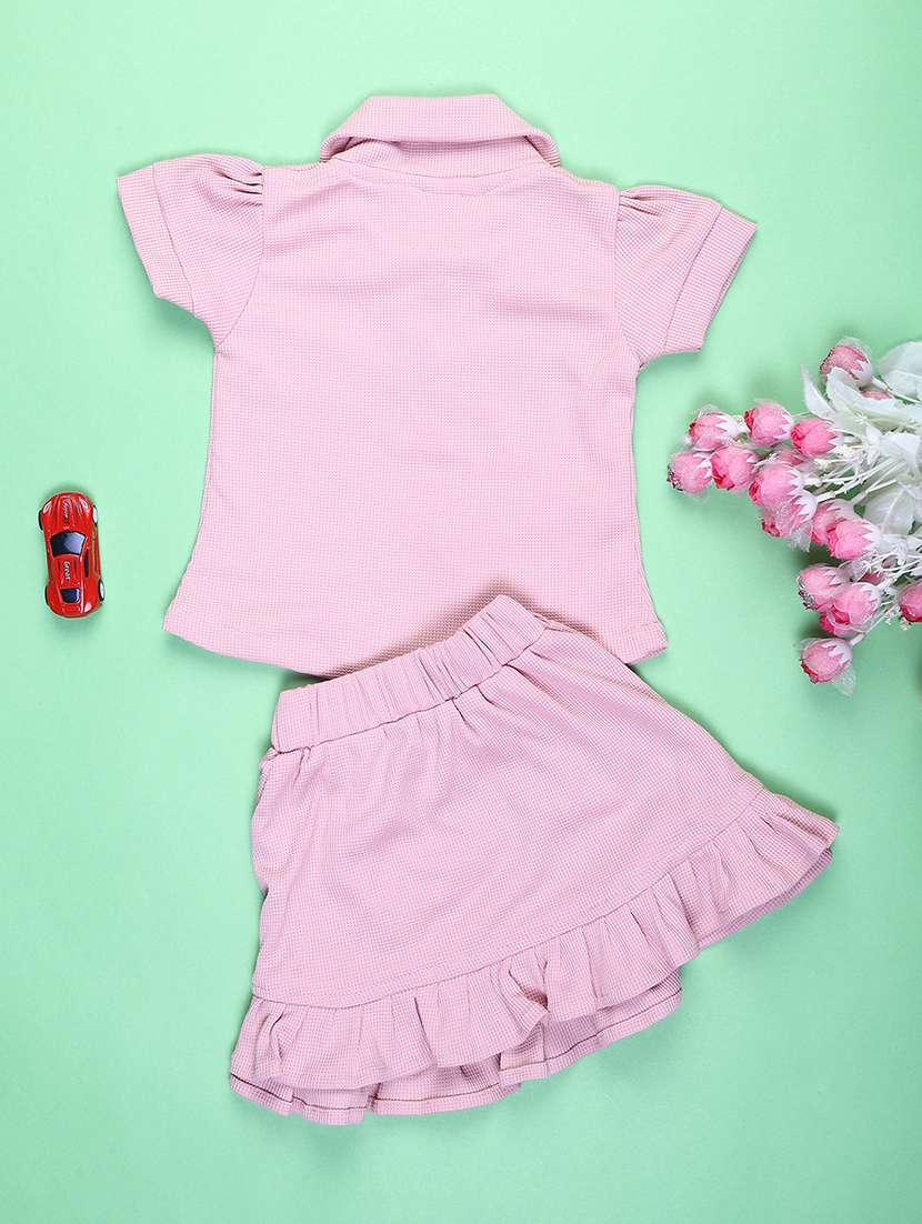Girls Solid Top & Skirt Co-ord Set - 22169243 -  Standard Image - 1