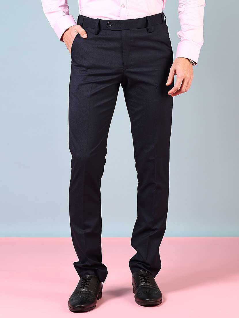men solid mid rise flat front formal trouser