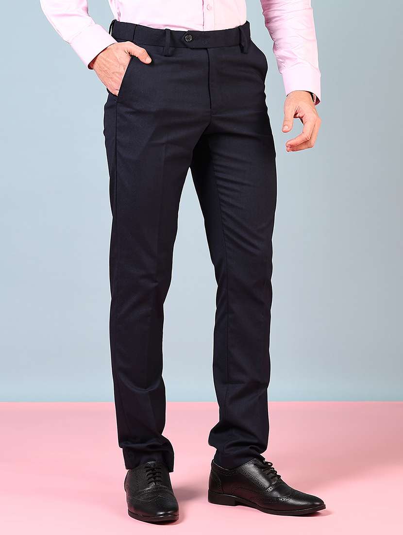 men solid mid rise flat front formal trouser - 22169578 -  Standard Image - 1