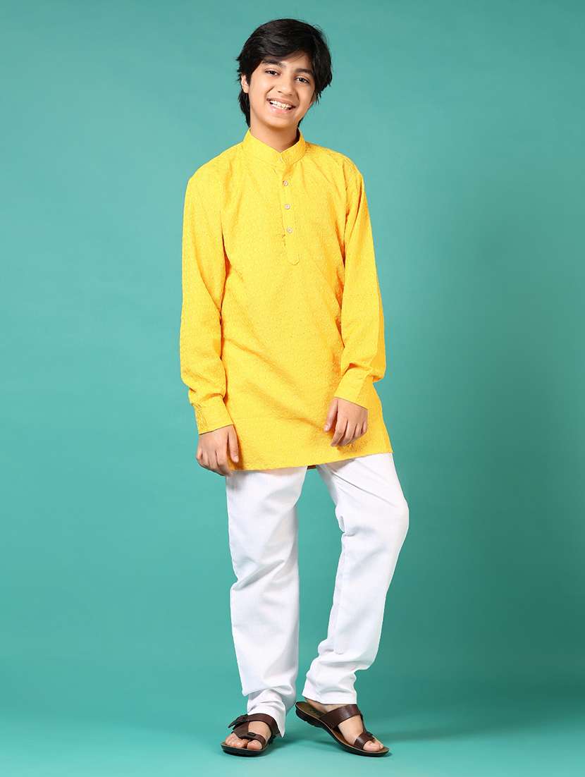 boys embroidered long sleeve kurta and pyjama set - 22169630 -  Standard Image - 1