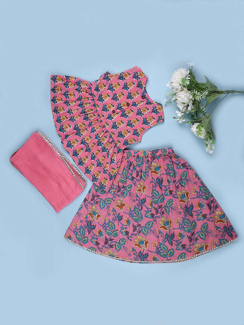 girls printed kurta and skirt with dupatta set - 22169718 -  Standard Image - 1