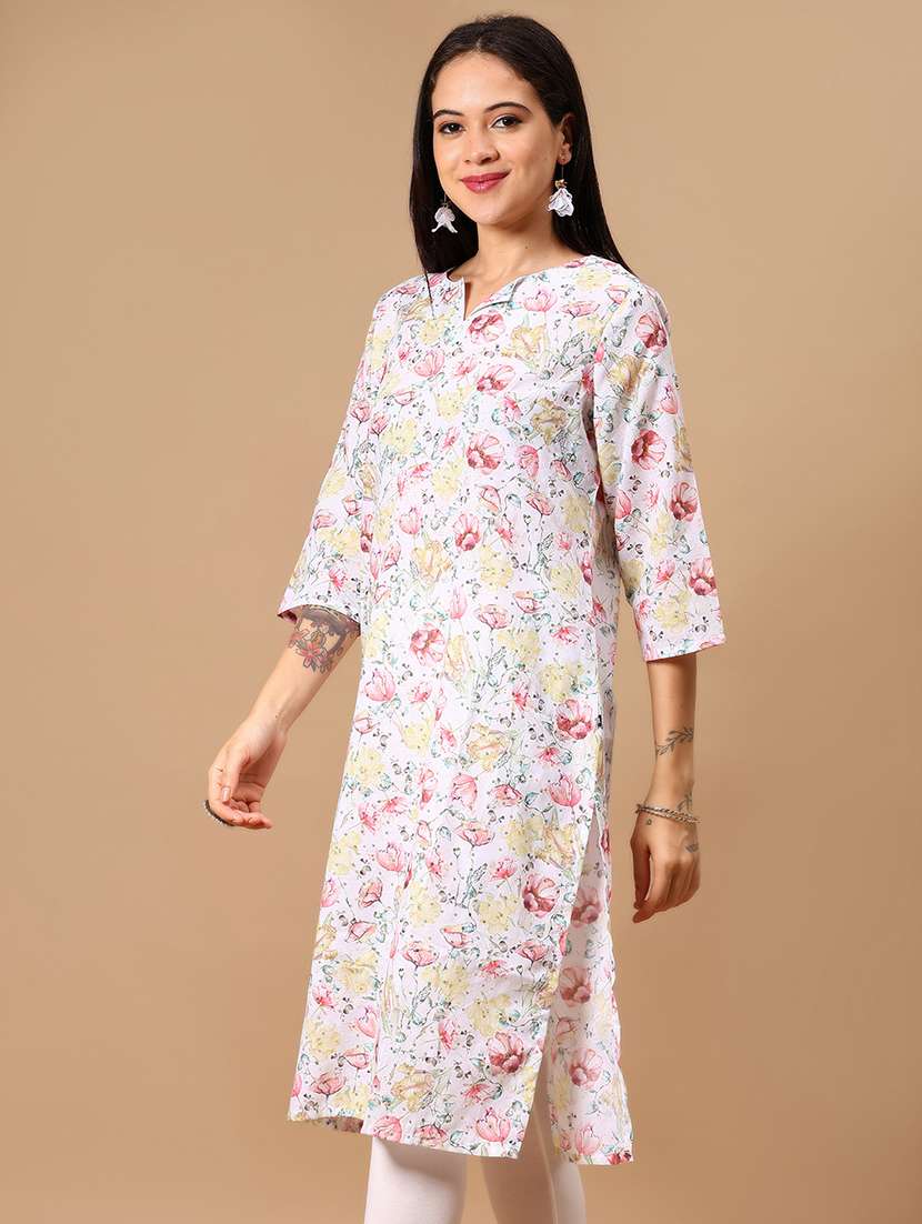 women floral printed three quarter sleeve straight kurta - 22169753 -  Standard Image - 1