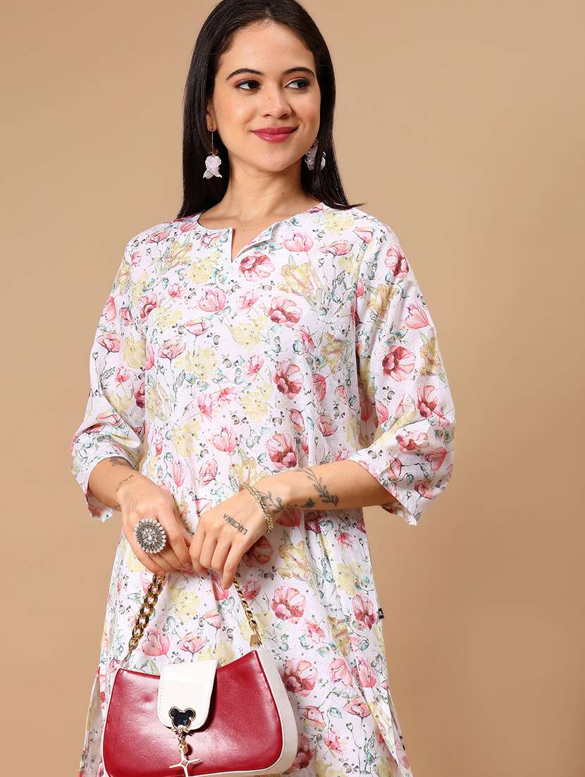 women floral printed three quarter sleeve straight kurta - 22169753 -  Standard Image - 4