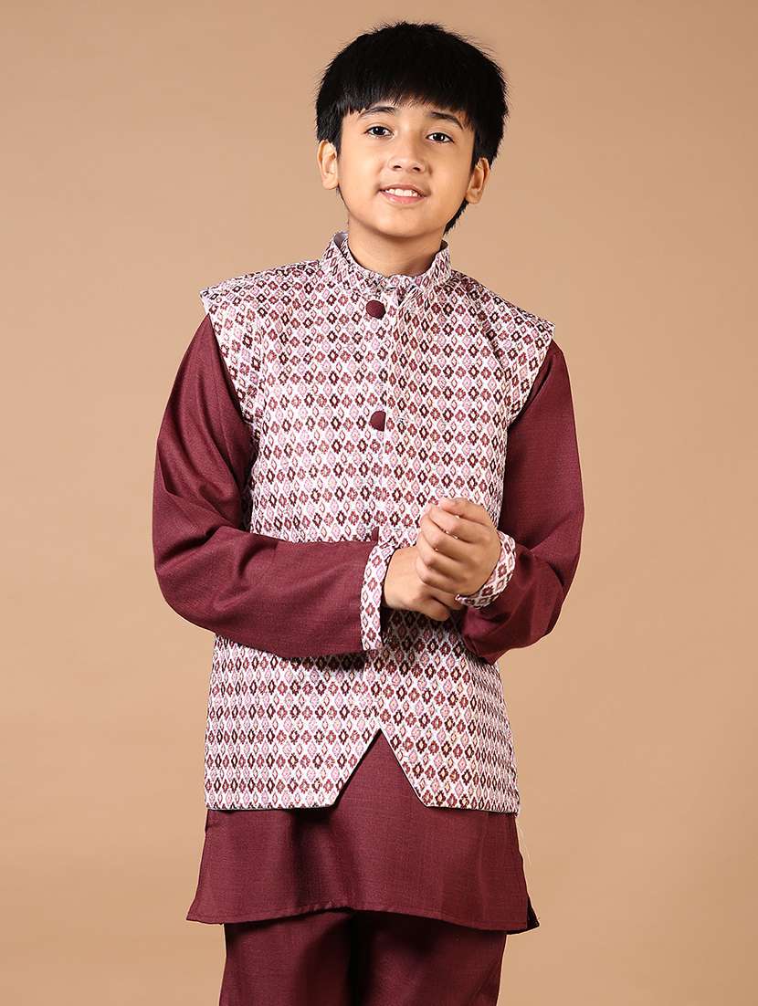 Boys Printed Long Sleeve Kurta And Pyjama Set - 22169941 -  Standard Image - 4