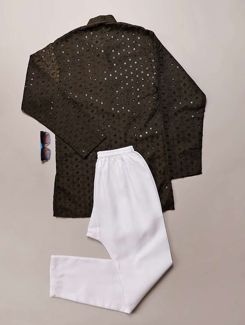 boys embroidered long sleeve kurta and pyjama set - 22170072 -  Standard Image - 1