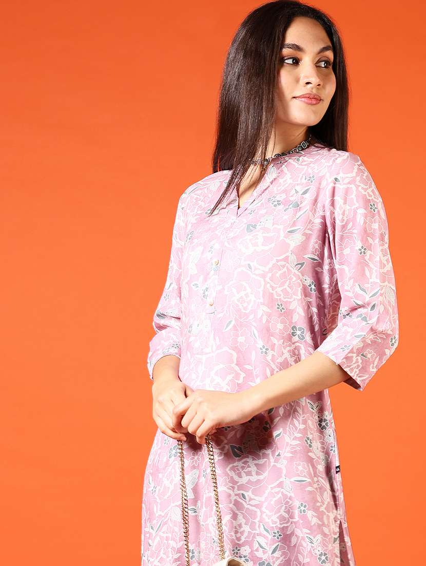 women floral printed three quarter sleeve straight kurta - 22170107 -  Standard Image - 1