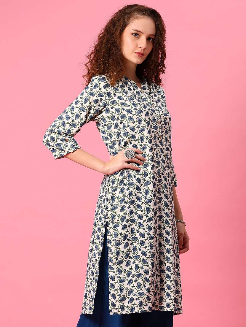 women floral printed three quarter sleeve straight kurta - 22170153 -  Standard Image - 1