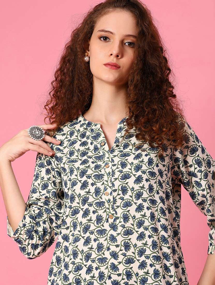 women floral printed three quarter sleeve straight kurta - 22170153 -  Standard Image - 4