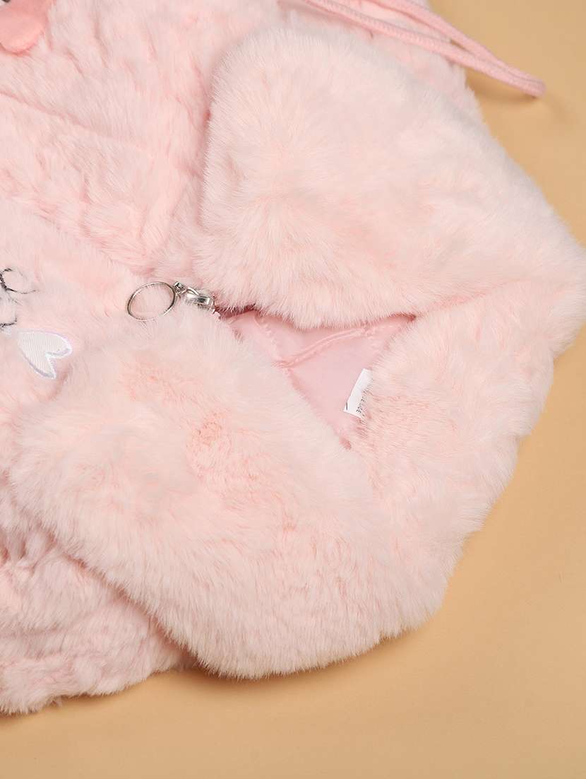 girls self deisgned long sleeve fur jacket with sling bag - 22170306 -  Standard Image - 4