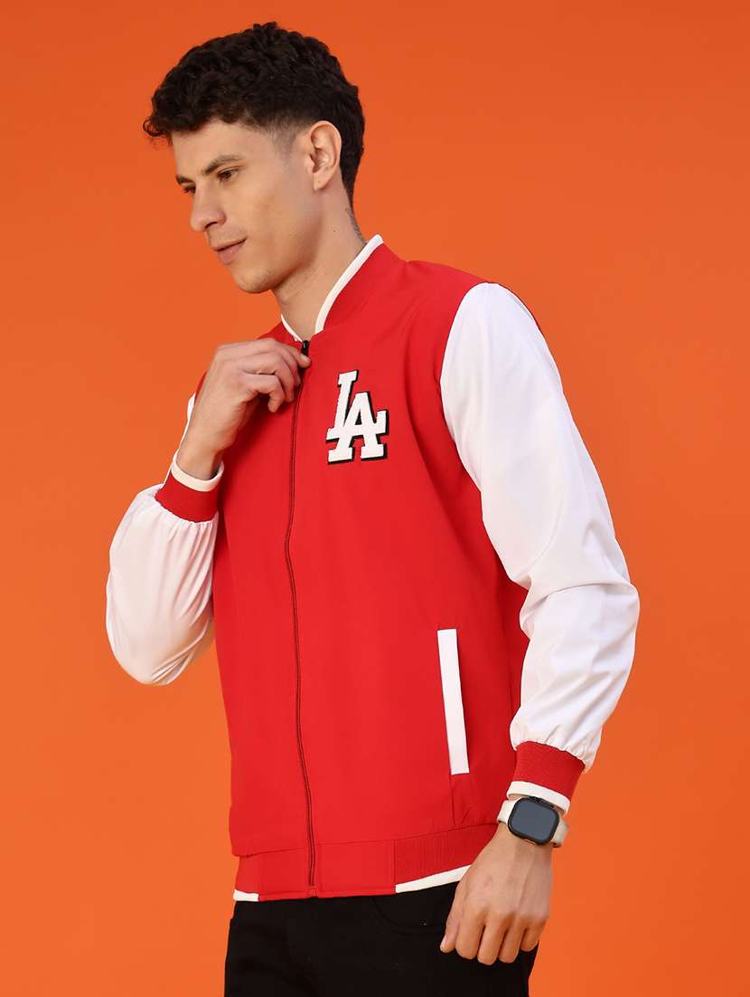 men color block henley neck varsity jacket - 22170334 -  Standard Image - 1