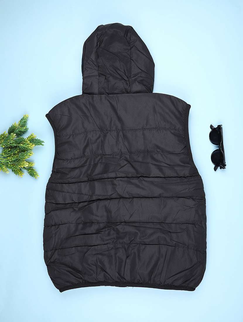 kids solid sleeveless hooded quilted jacket - 22170401 -  Standard Image - 1